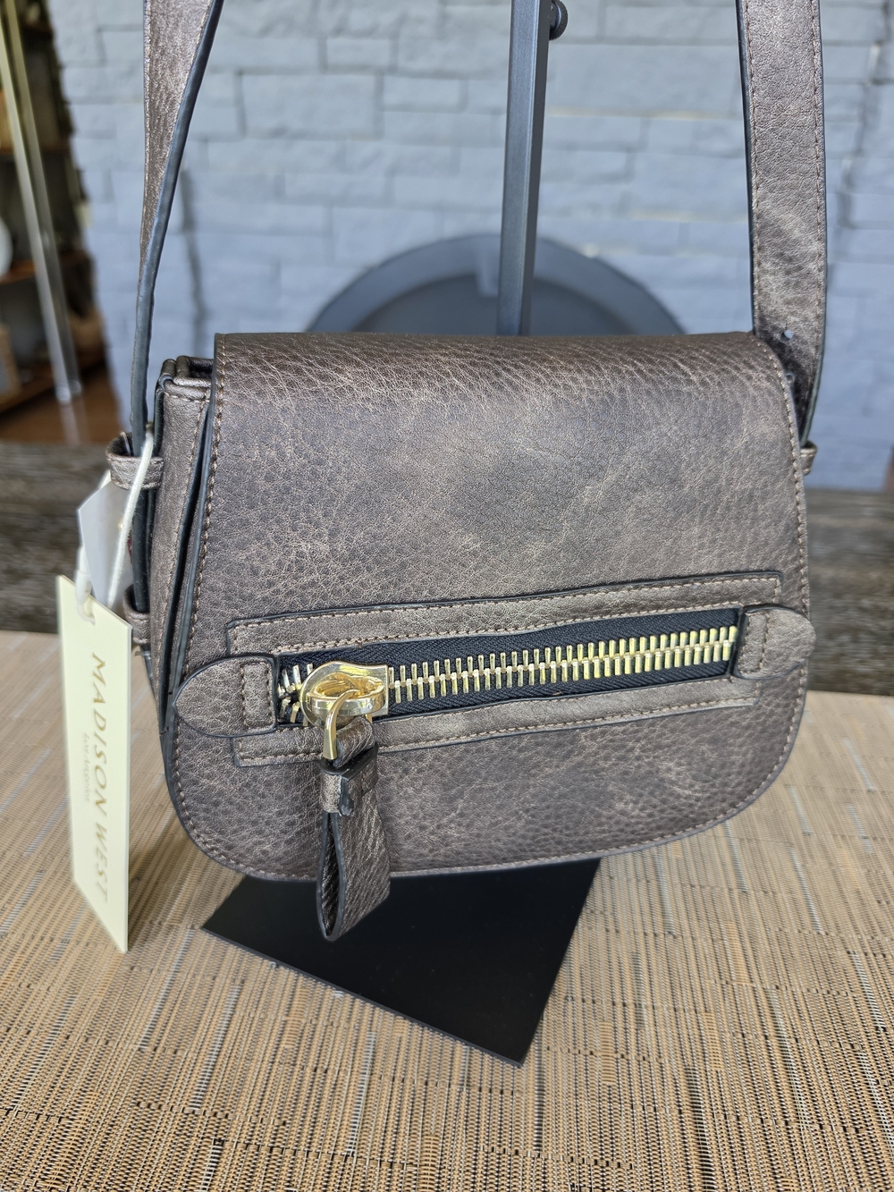 Madison West Brown Leather Crossbody Bag